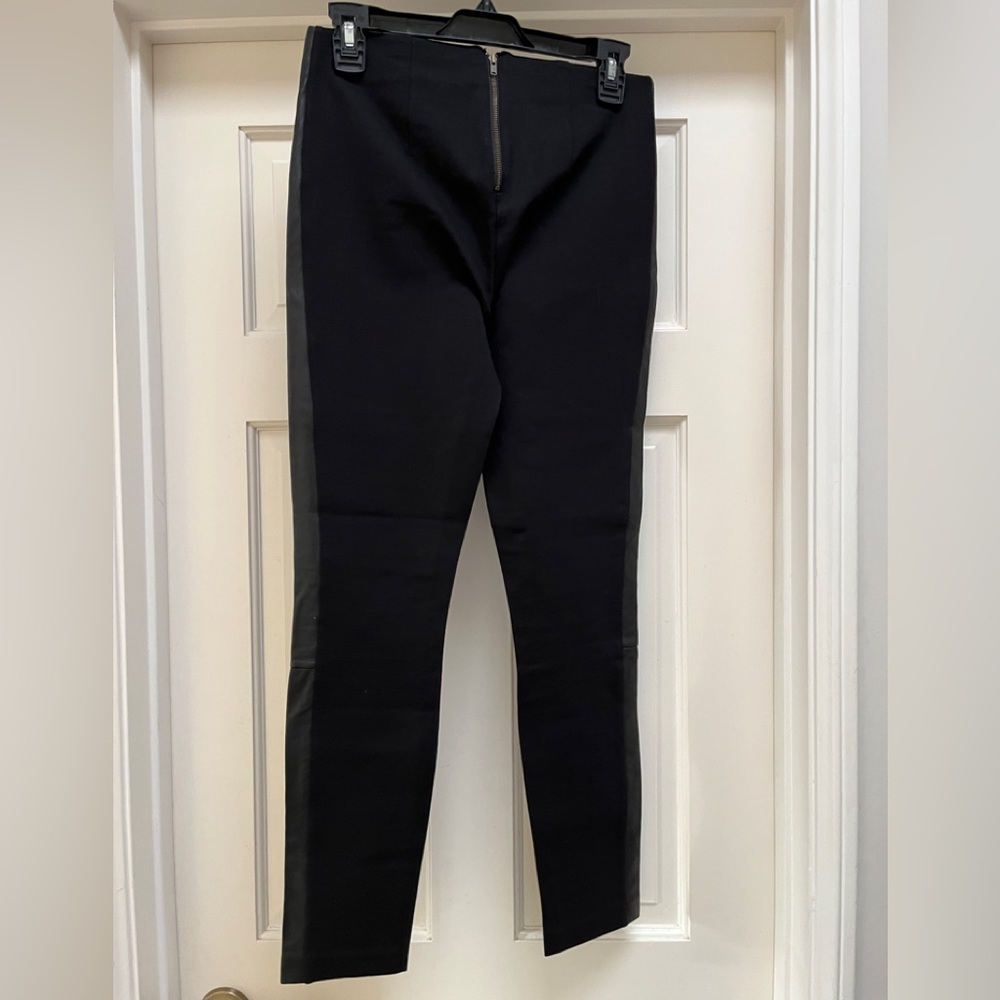 J Crew Black Ponte Stretch Pants w/leather Side Panels - Picture 2 of 5